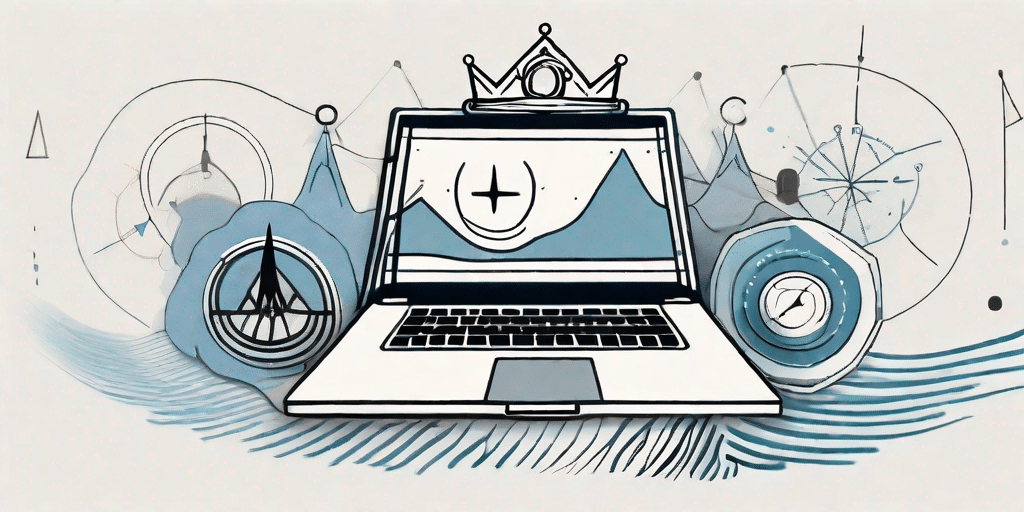 A laptop displaying a linkedin interface with various symbols of influence such as a crown
